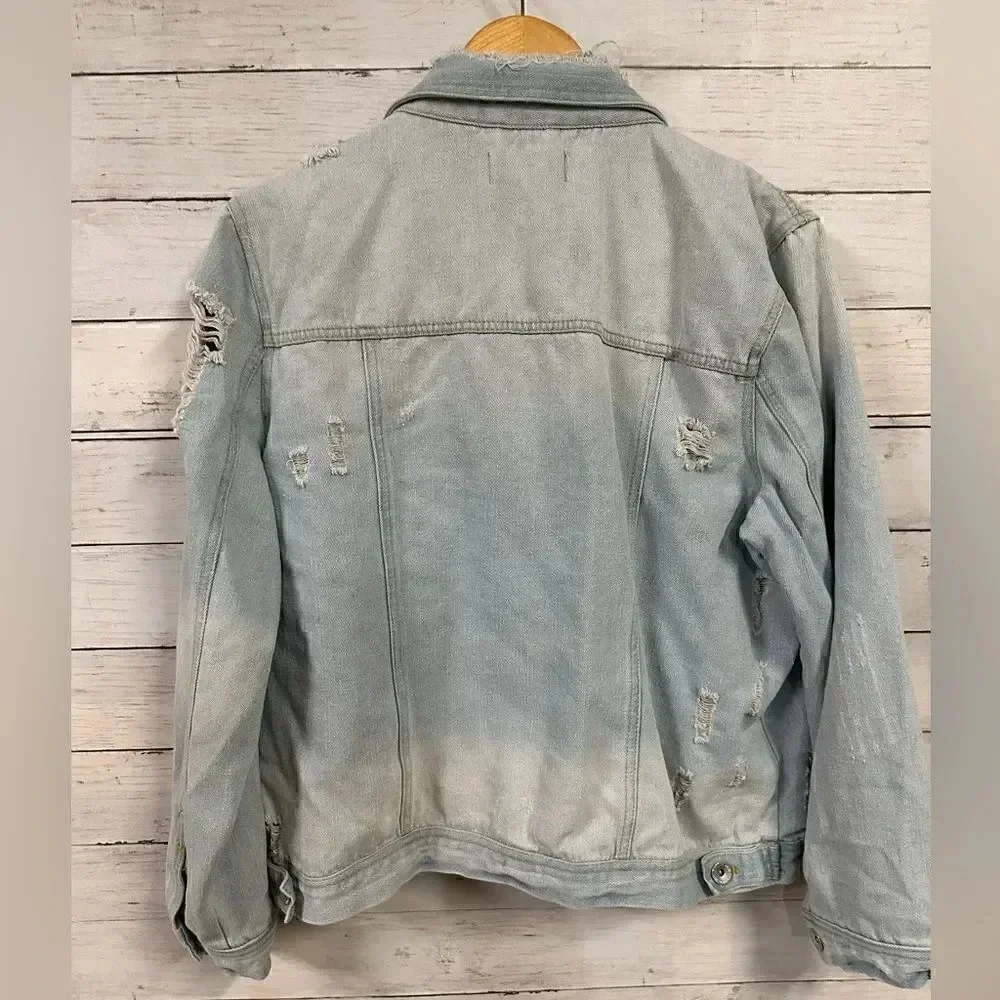 Cavalini Distressed Light Denim Oversized Fit Jacket Size L - Picture 2 of 7